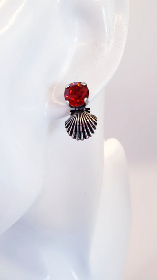 Dark Red Shell Stud Earrings