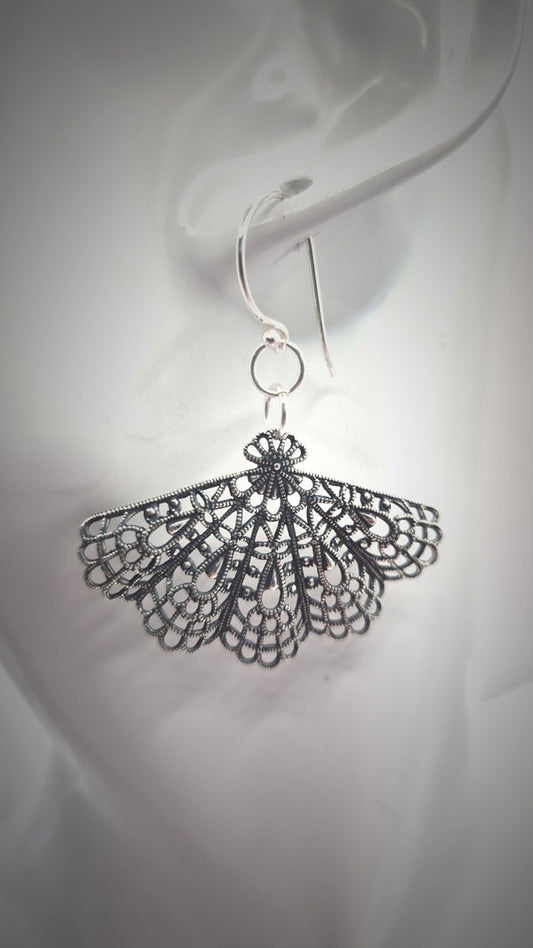 Stamped Metal Hand Fan Earrings