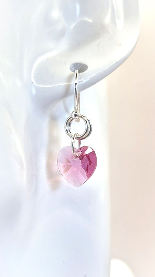 Dainty Swarovski Crystal Rose Heart Earrings